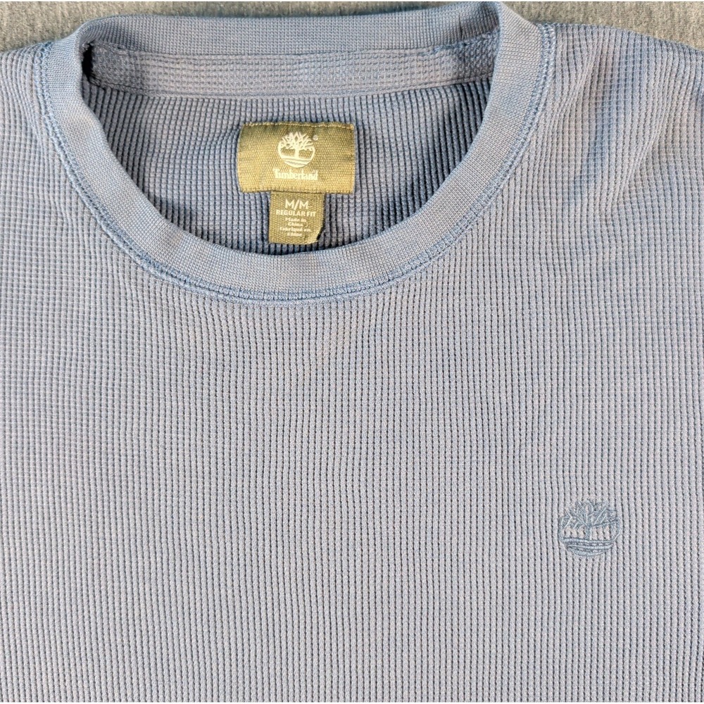 TIMBERLAND‎ Sweater Pullover Shirt Mens M Light Blue Cotton Waffle Knit Thermal